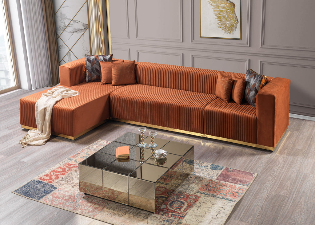 Juliana Orange Velvet 4-Piece Sectional [ETA: 3/25]