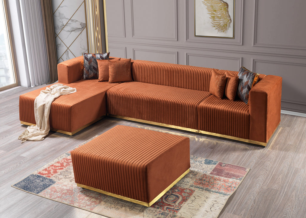 Juliana Orange Velvet 4-Piece Sectional [ETA: 3/25]