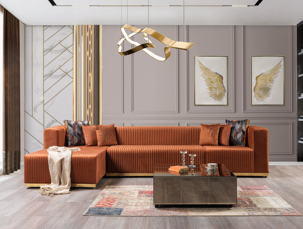 Juliana Orange Velvet 4-Piece Sectional [ETA: 3/25]