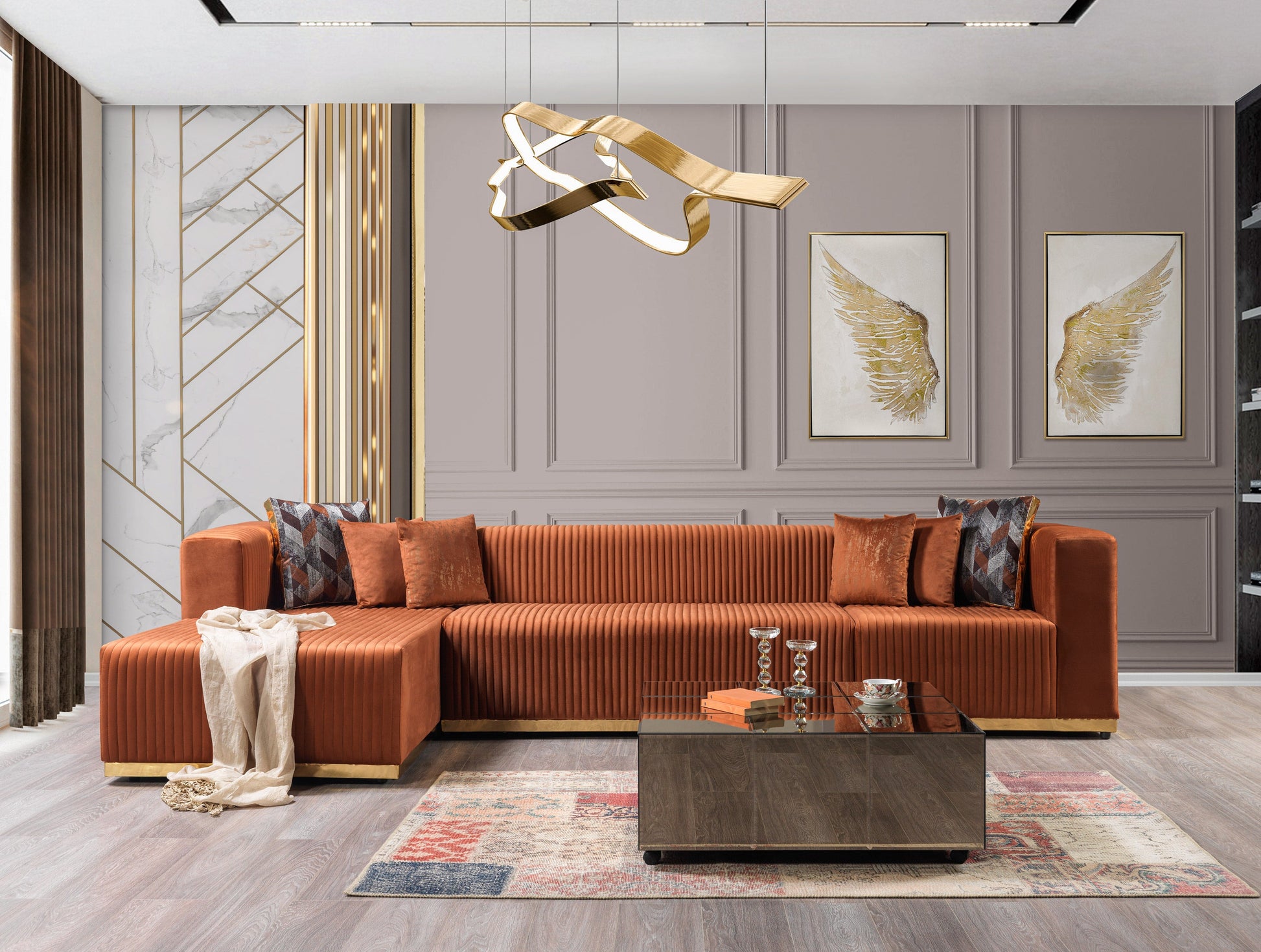 Juliana Orange Velvet 4-Piece Sectional [ETA: 3/25]