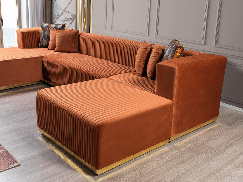 Juliana Orange Velvet 4-Piece Sectional [ETA: 3/25]