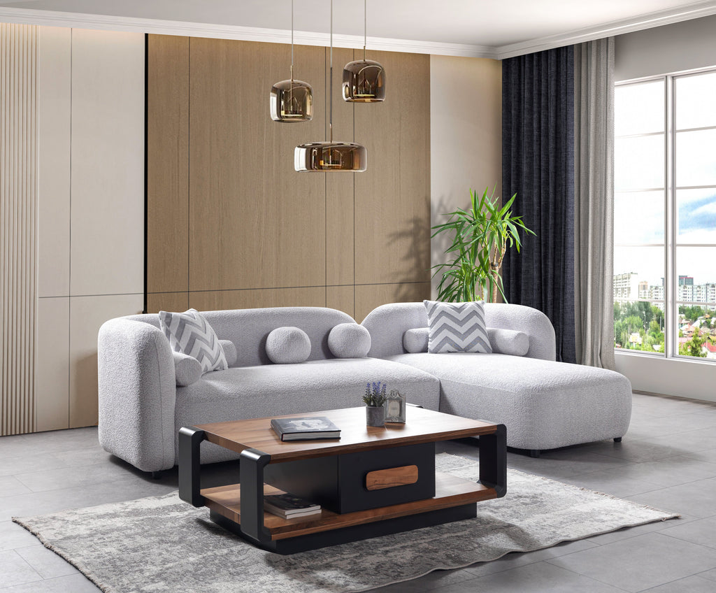 Liva Gray Boucle RAF 110" Sectional