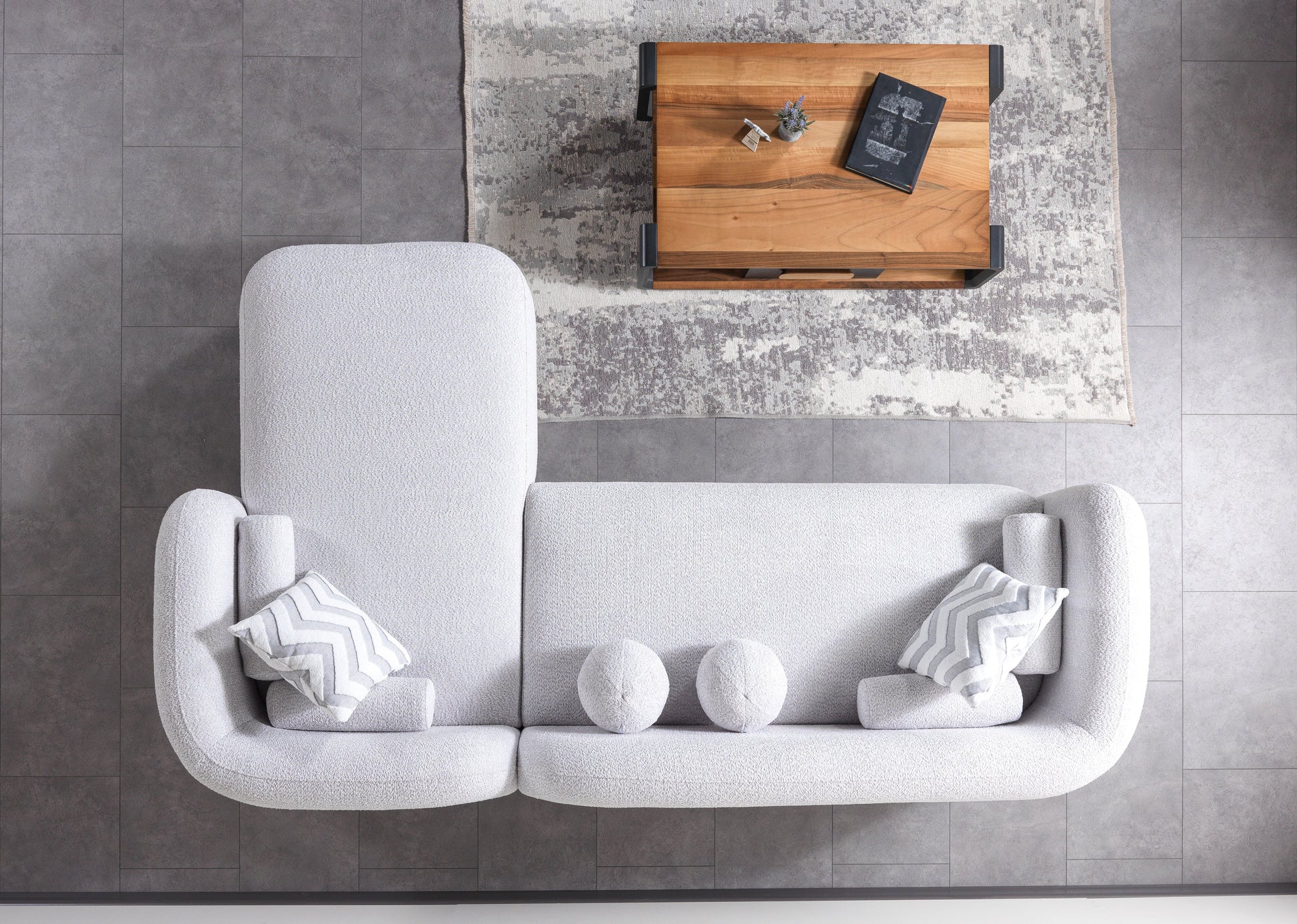 Liva Gray Boucle RAF 110" Sectional