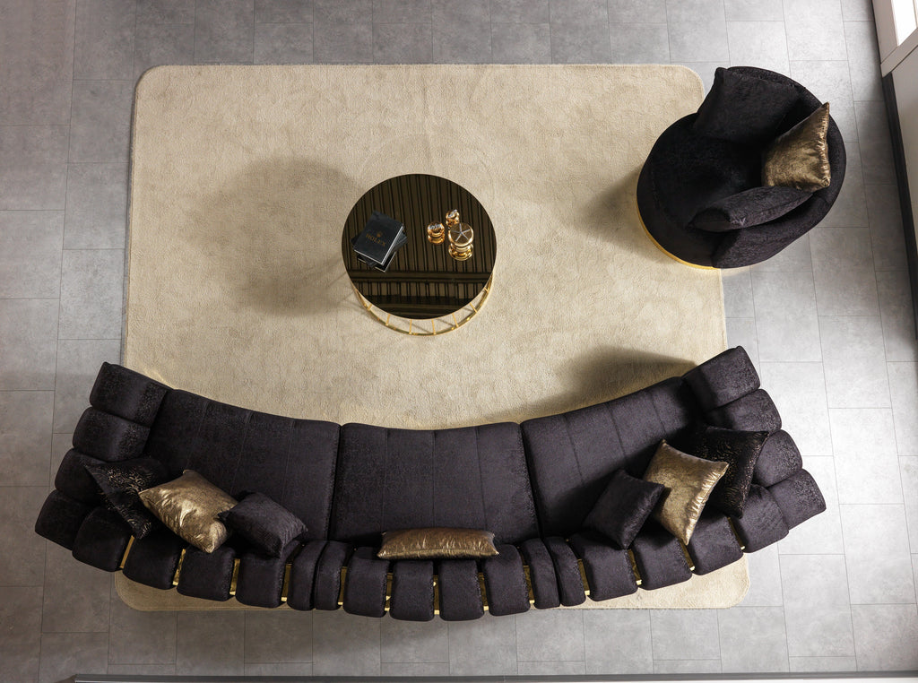 Michelle Black Velvet 3-Piece Curved 165" Sectional