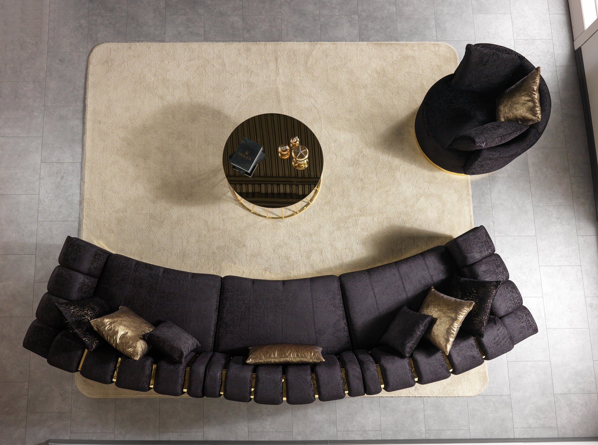 Michelle Black Velvet 3-Piece Curved 165" Sectional