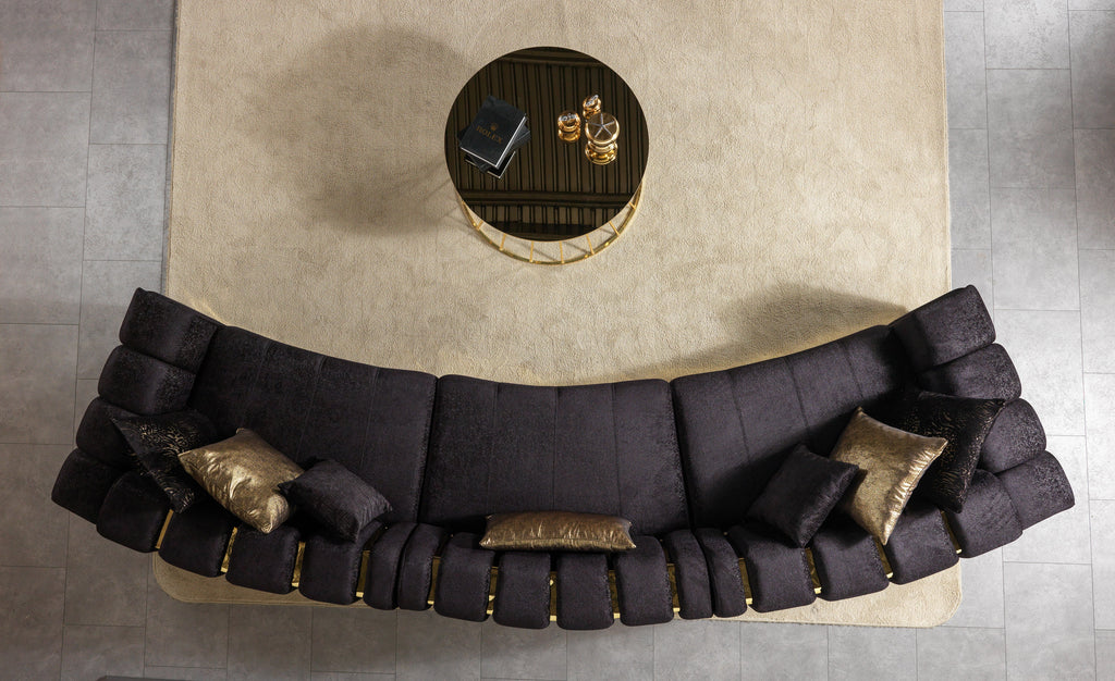 Michelle Black Velvet 3-Piece Curved 165" Sectional