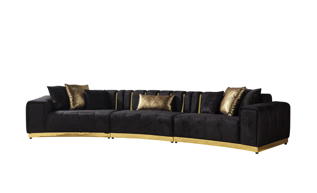 Michelle Black Velvet 3-Piece Curved 165" Sectional