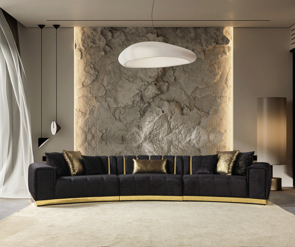 Michelle Black Velvet 3-Piece Curved 165" Sectional