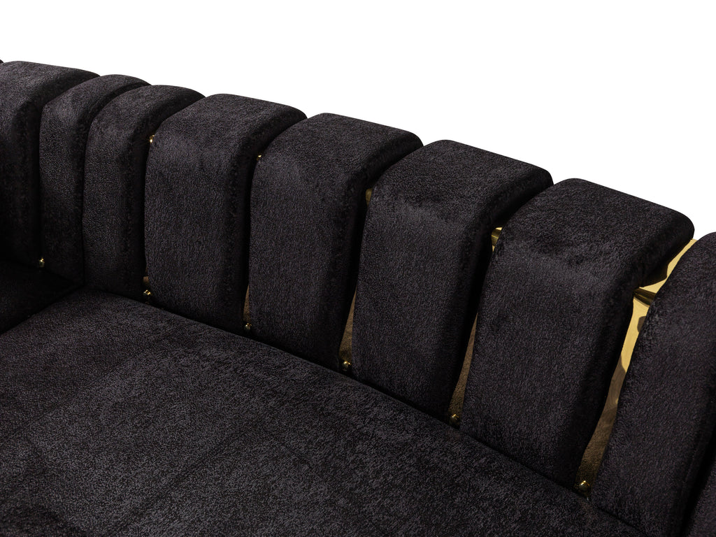 Michelle Black Velvet 3-Piece Curved 165" Sectional