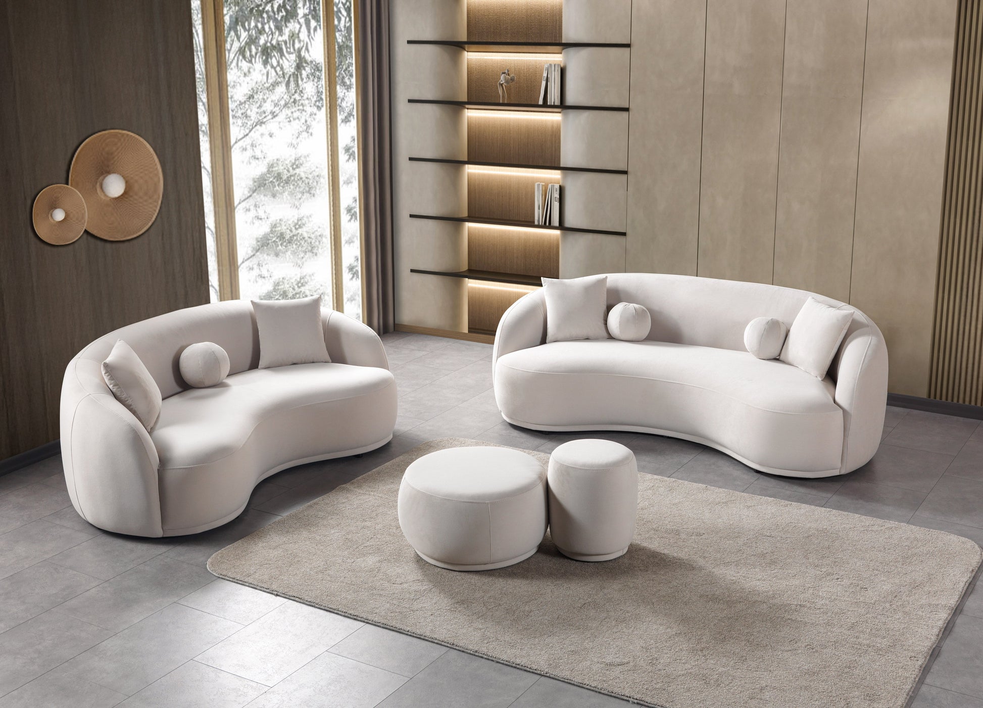 Bonita Ivory Velvet Sofa 91" & Loveseat 81"