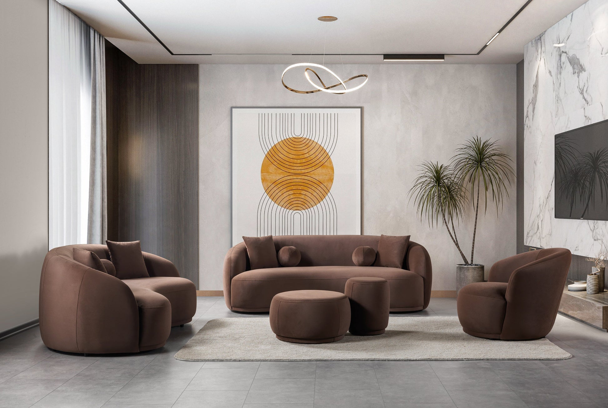 Bonita Coffee Velvet Sofa 91"