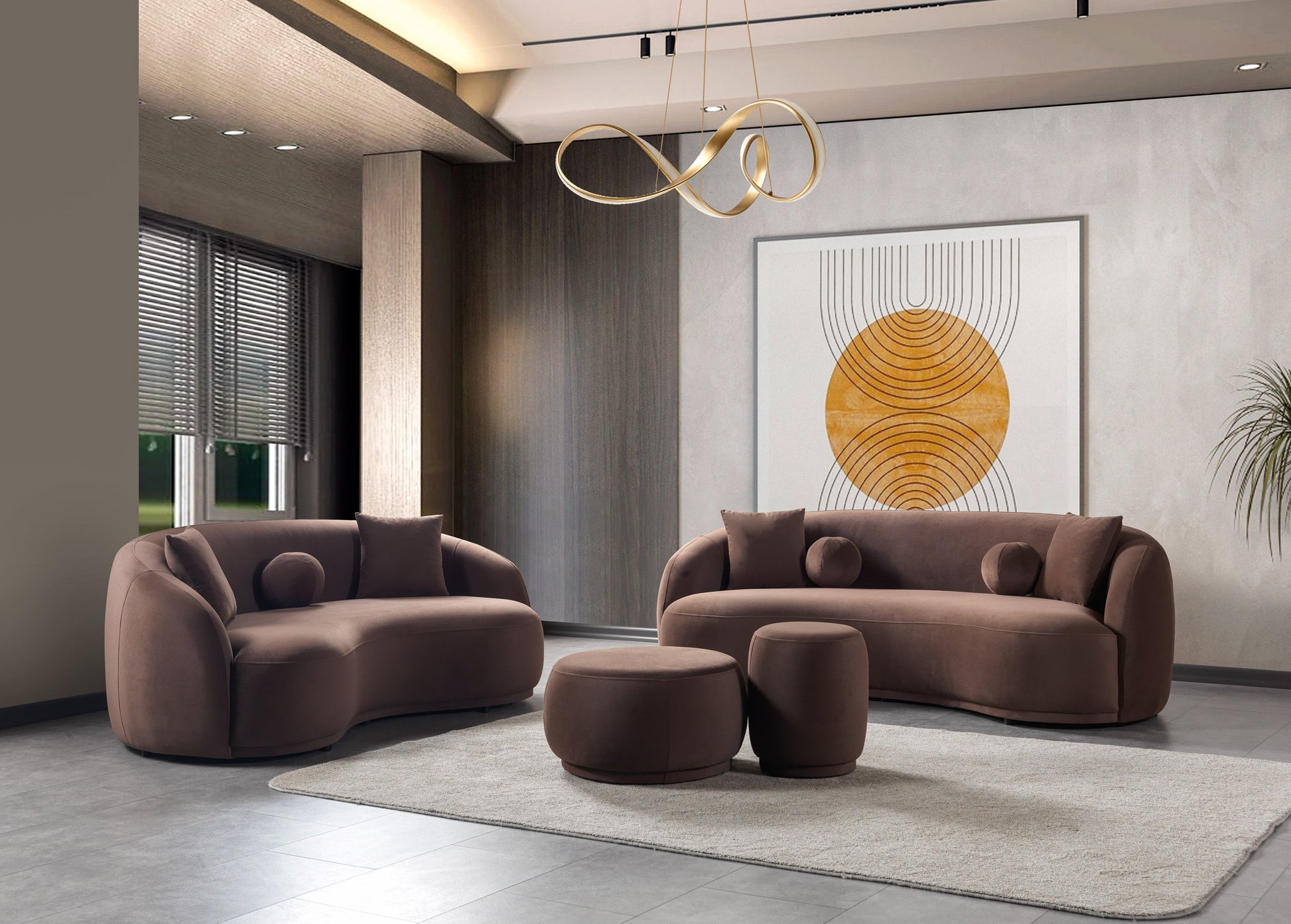 Bonita Coffee Velvet Sofa 91"