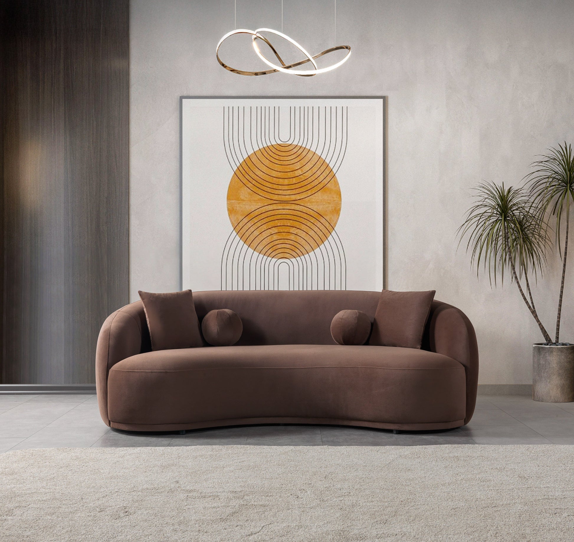 Bonita Coffee Velvet Sofa 91"