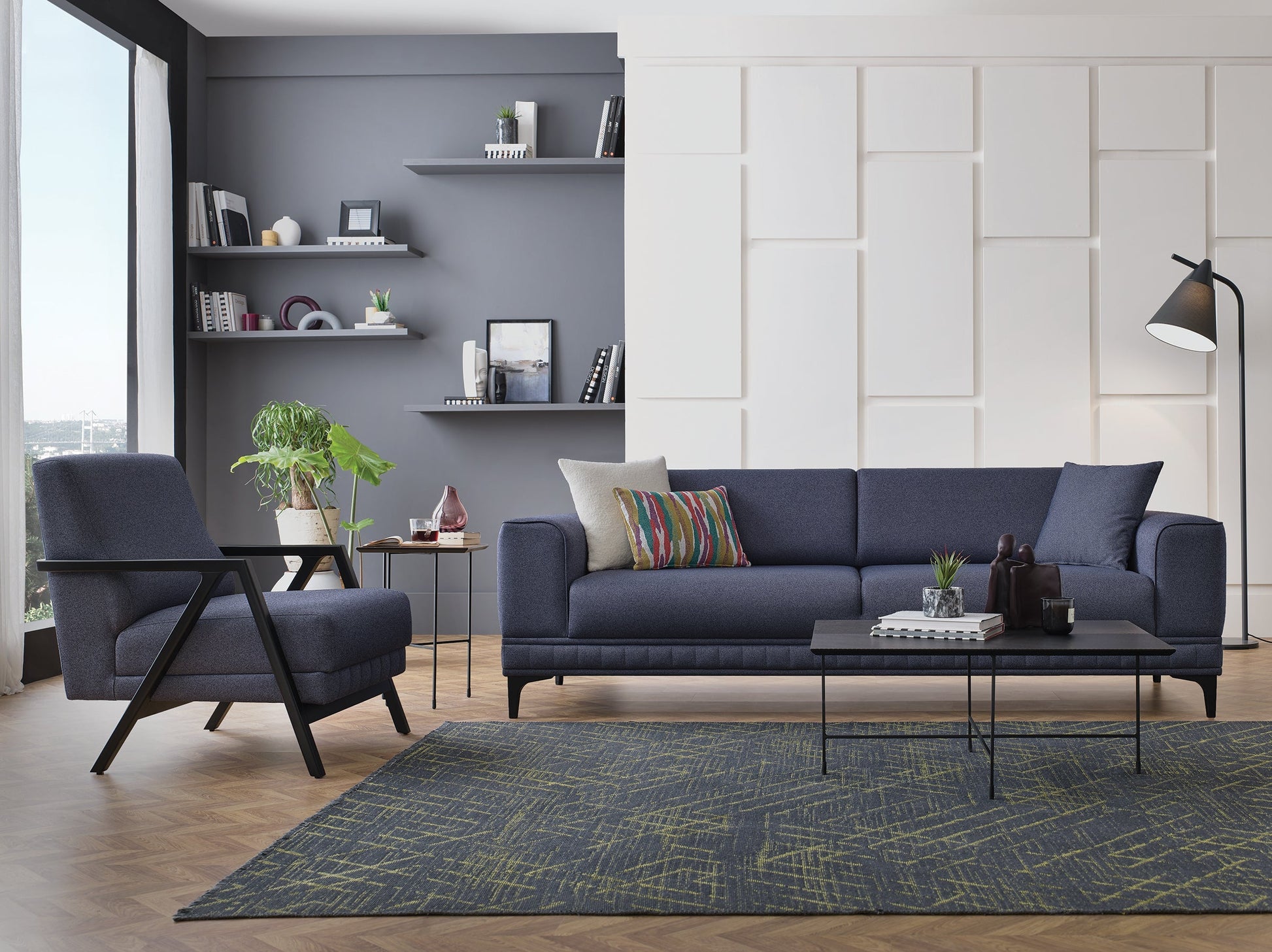 Pavia Navy Blue Armchair