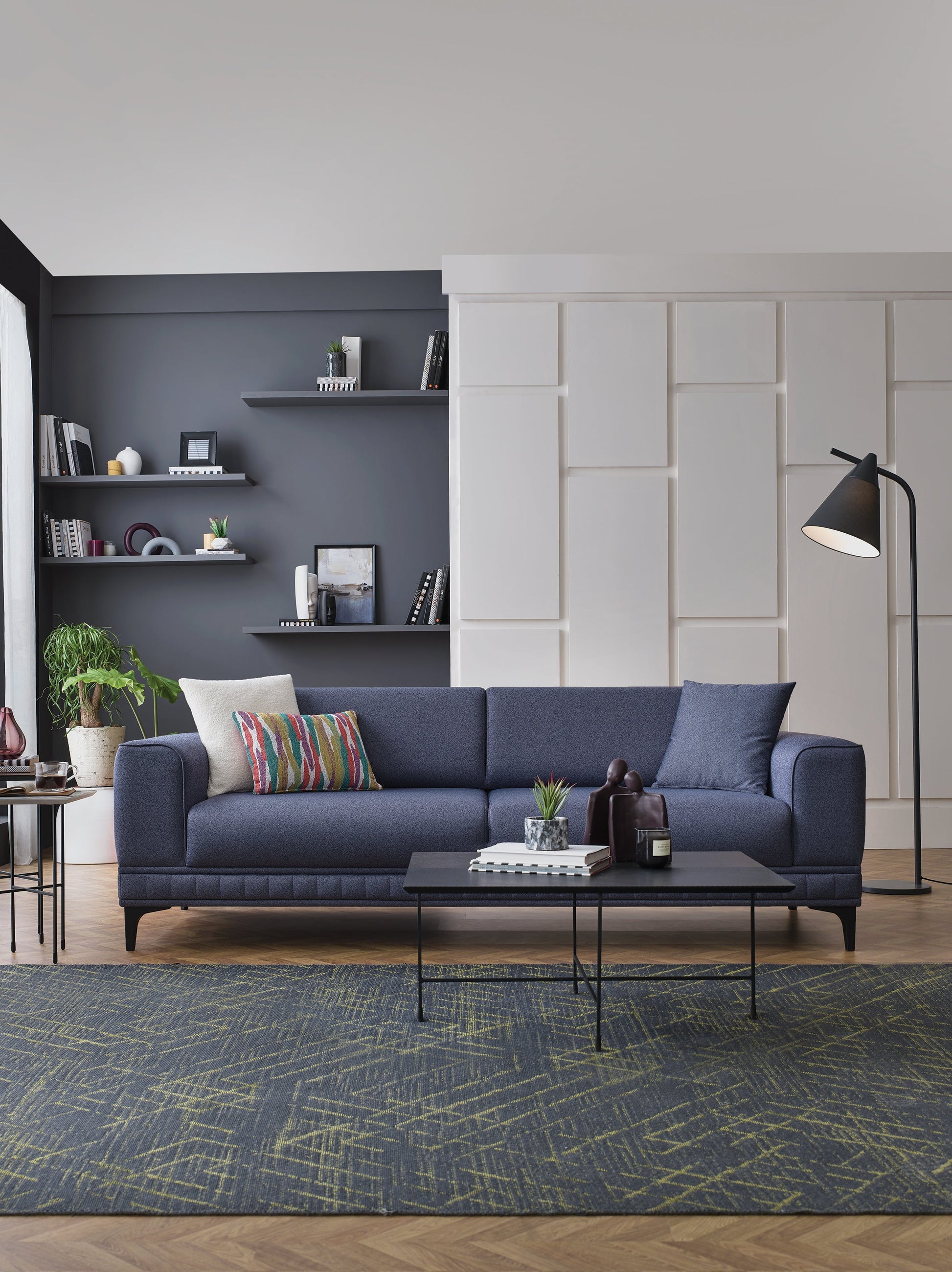 Pavia Navy Blue 3-Seater Sofa Bed