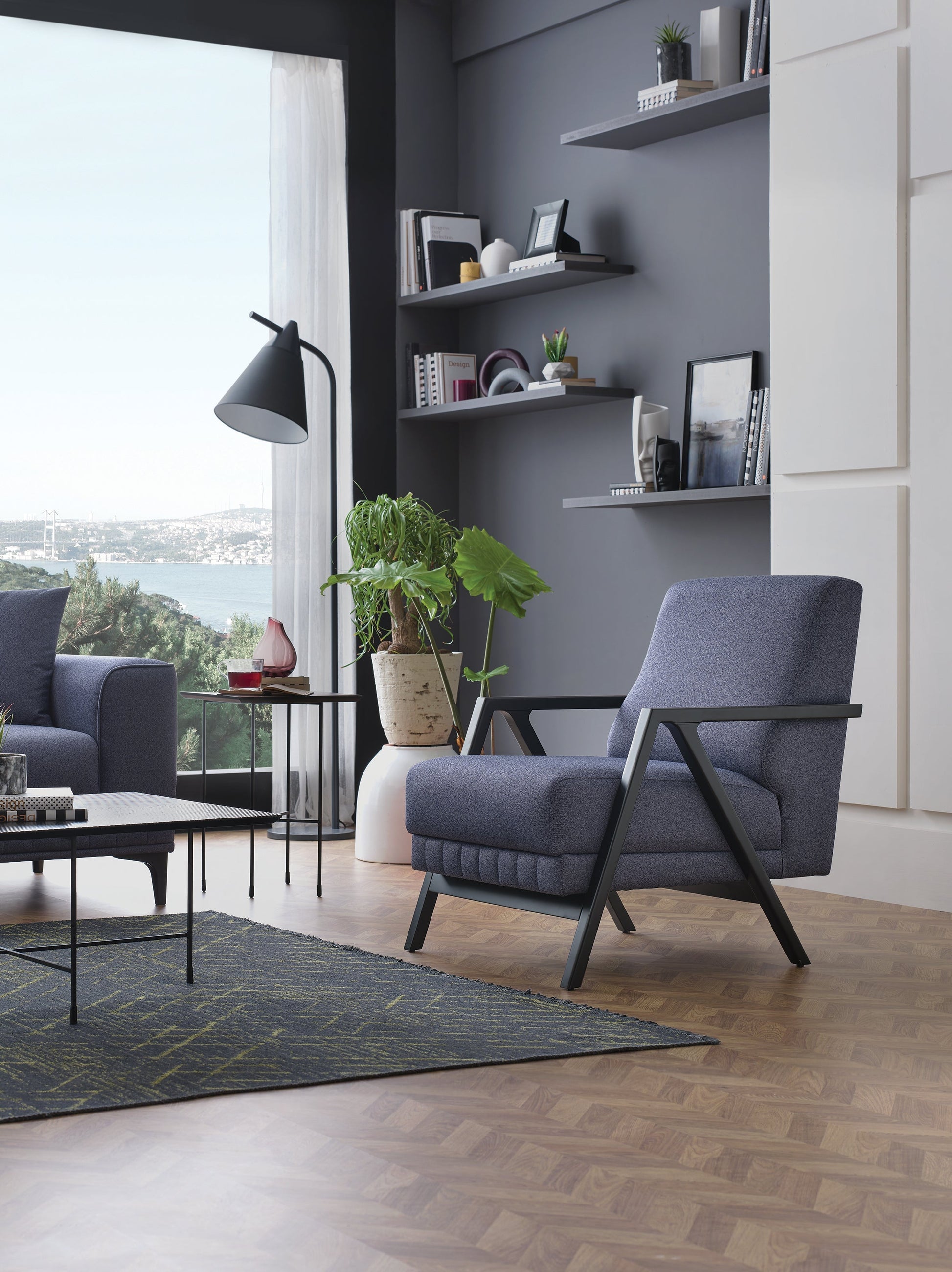 Pavia Navy Blue Armchair