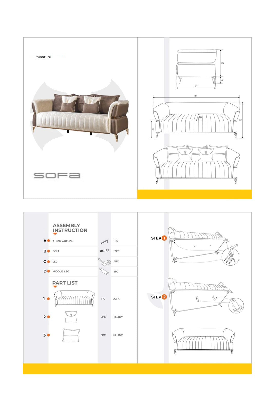 Leina Sofa  -Loveseat set