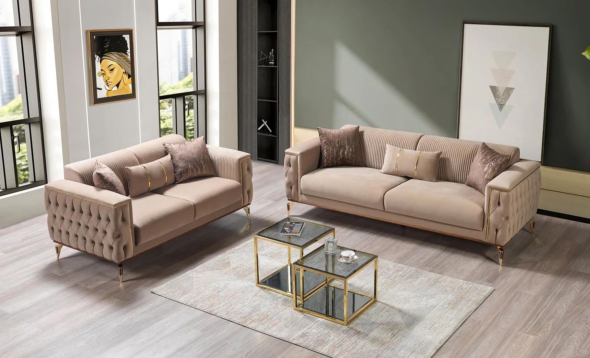 Belinda Coffee Velvet Sofa & Loveseat