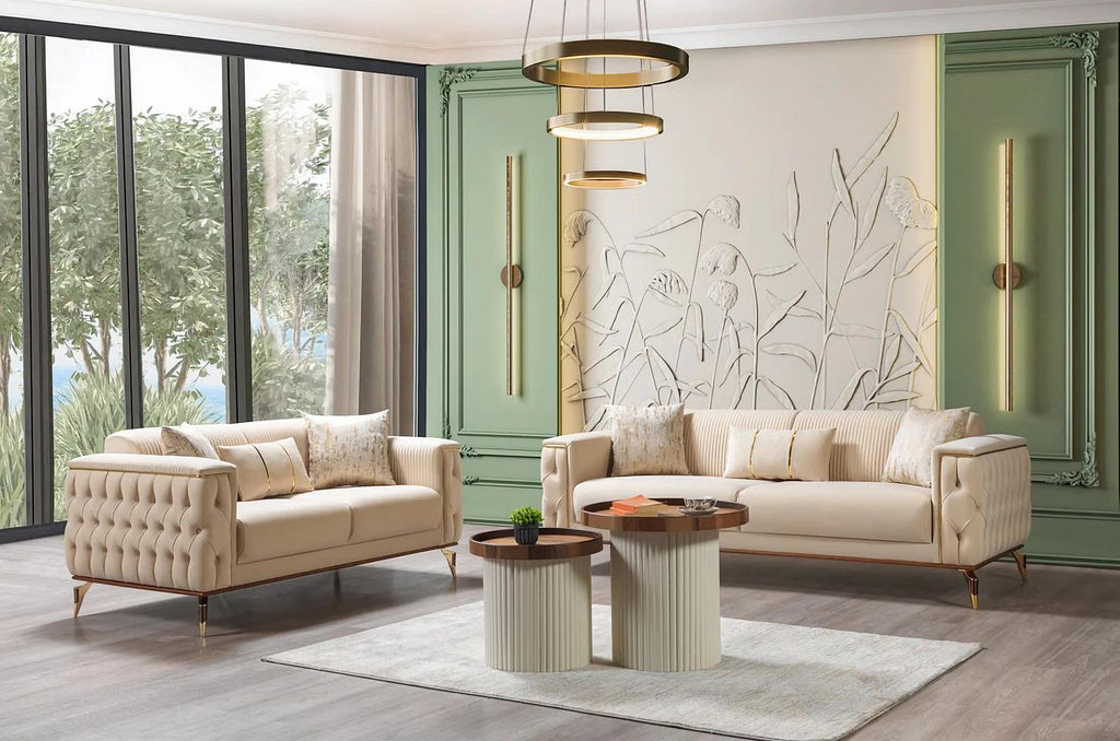 Belinda Ivory Velvet Sofa & Loveseat