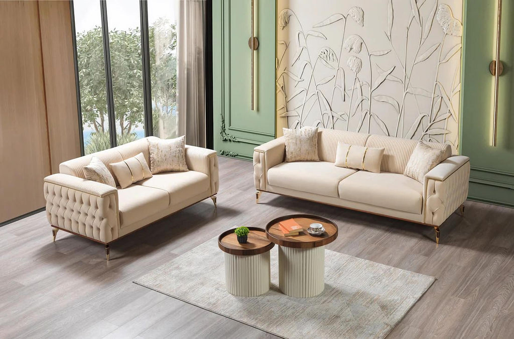 Belinda Ivory Velvet Sofa & Loveseat