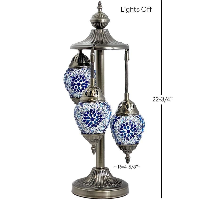 Midnight Blue Egg Shaped Mosaic Floor Lamp with 3 Globes