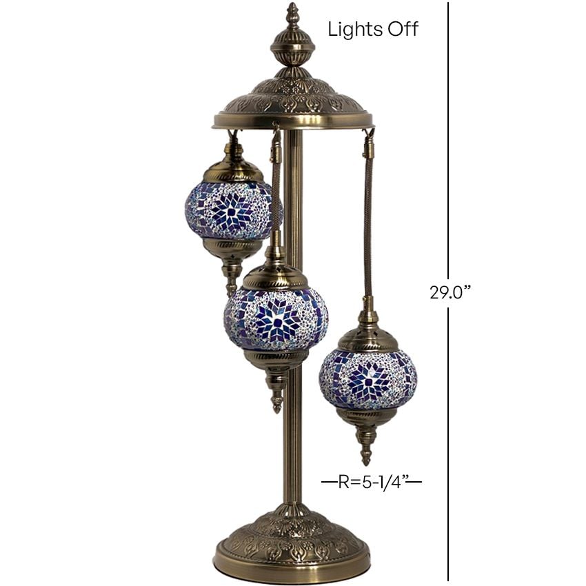 Moroccan style Blue Star Turkish Mosaic Floor Lamps with 3 Globes