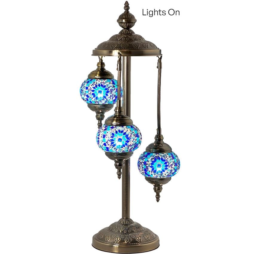 Moroccan style Blue Star Turkish Mosaic Floor Lamps with 3 Globes