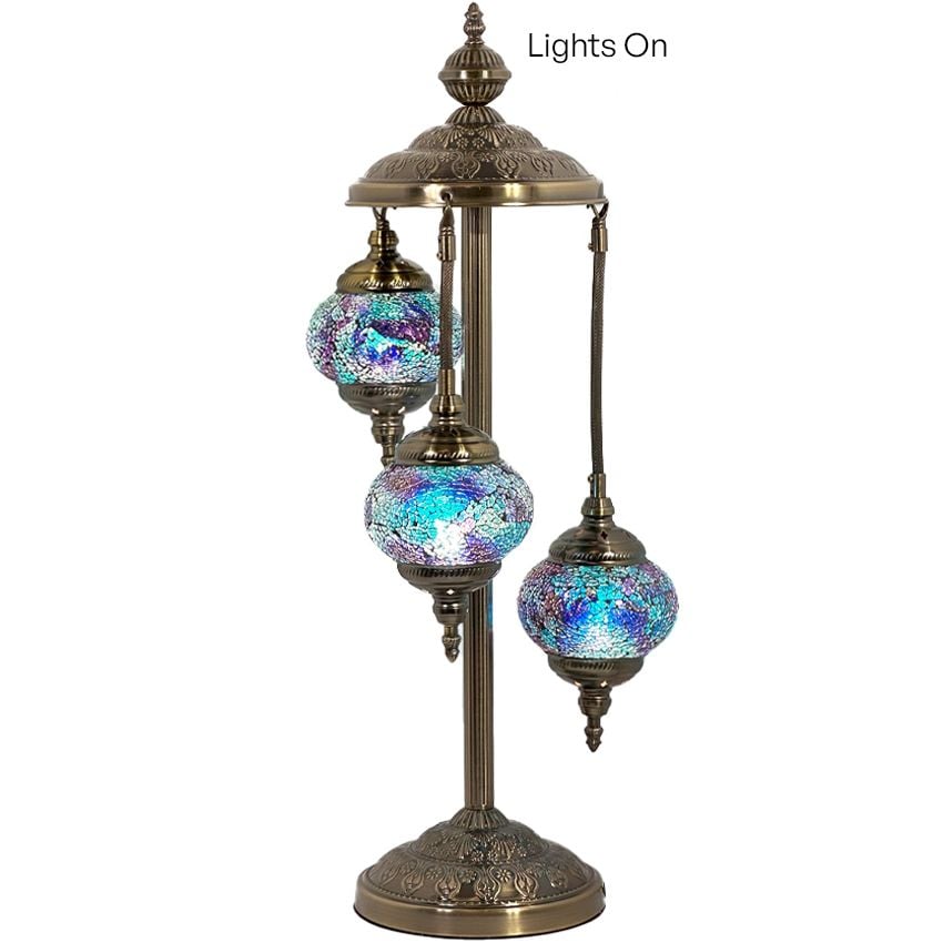 Deep Blue Handmade Turkish Floor Lamps with 3 Globes
