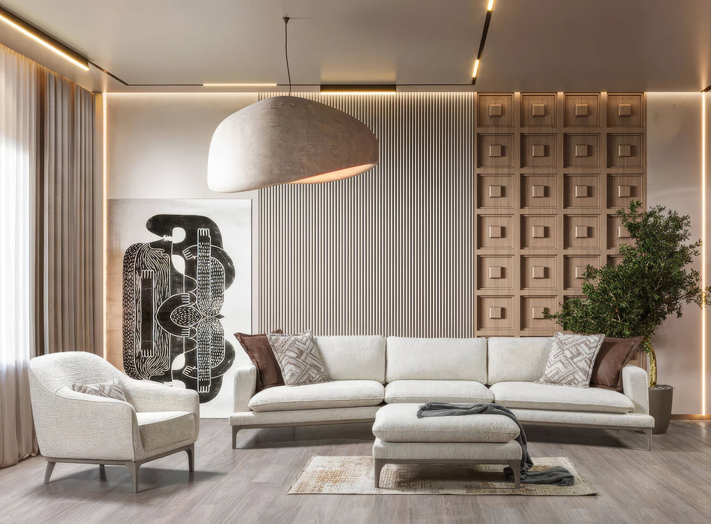 Dylan Ivory Sectional with Ottoman