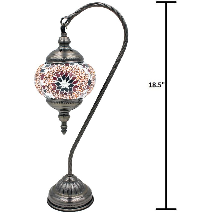 Hot Red Flower Handmade Mosaic Turkish Lamps with Swan Neck Design