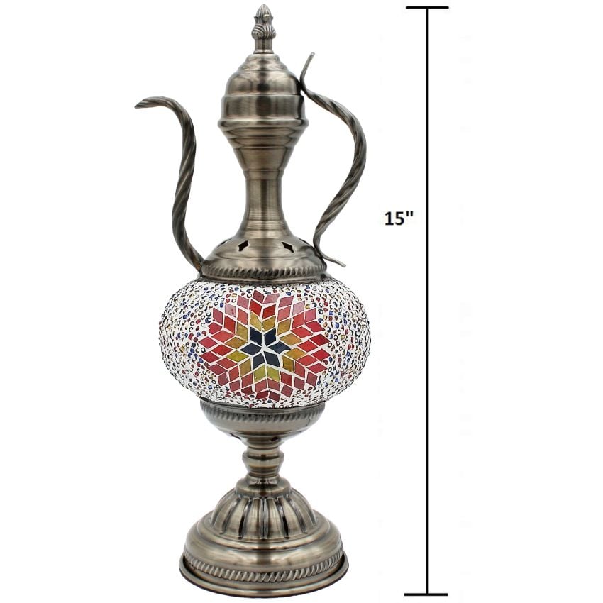 Hot Red Flower Turkish Mosaic Lamp with Teapot Design