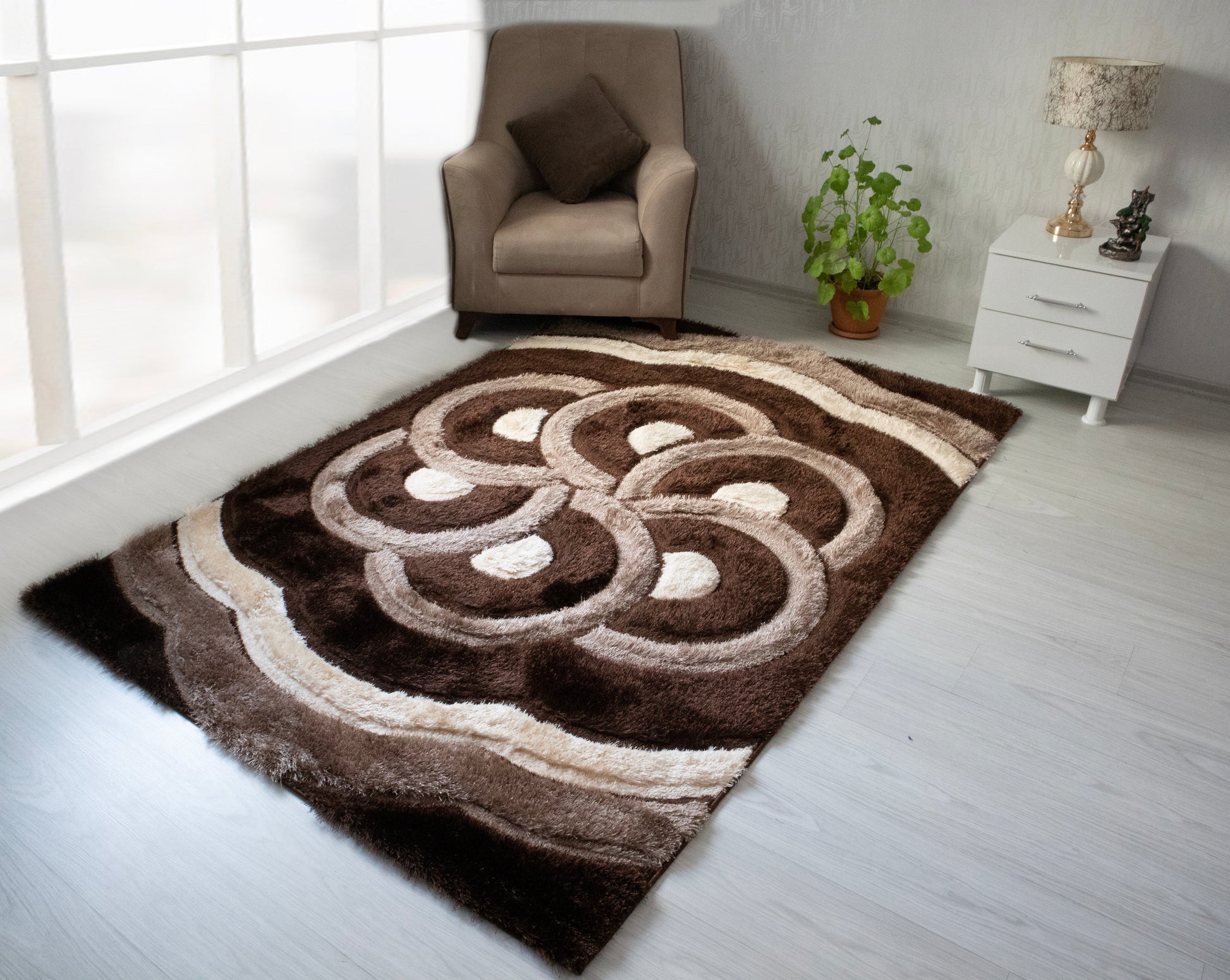 3D Shaggy BROWN-BEIGE Area Rug - 3D999