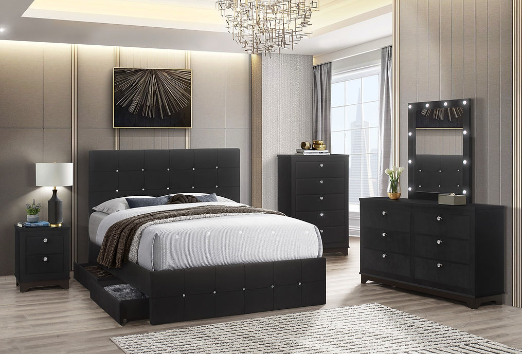 Midnight Black Velvet Bedroom