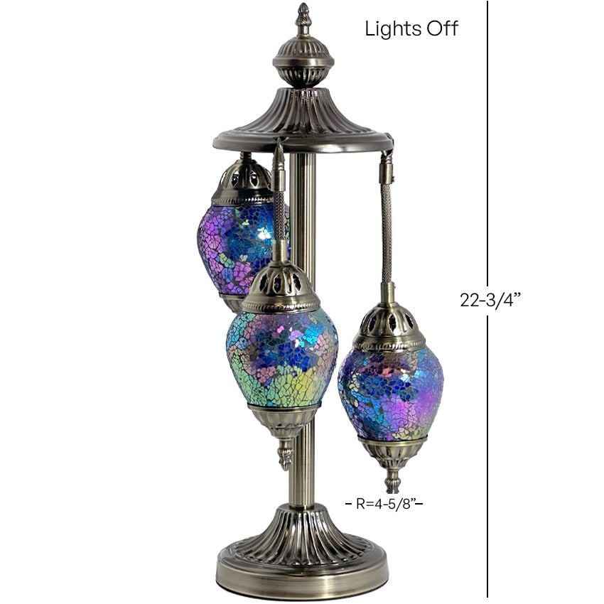 Navy Blue Handcrafted Egg Shaped Turkish Lamps with 3 Globes