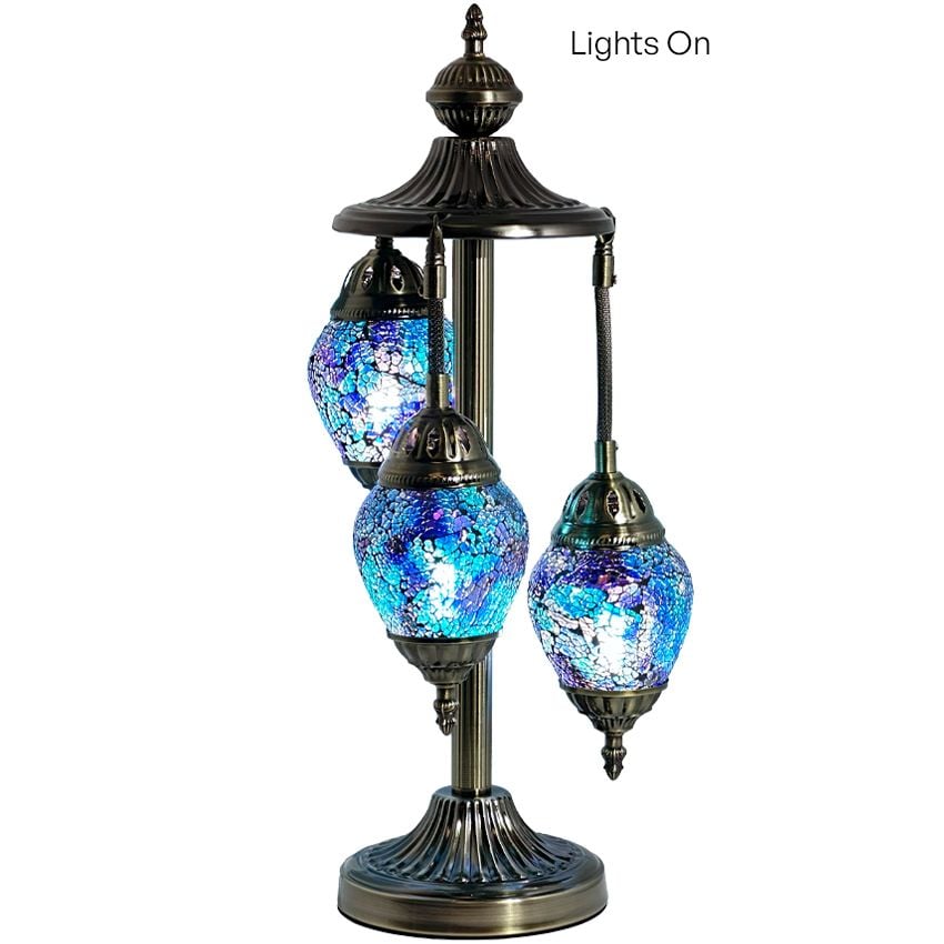 Navy Blue Handcrafted Egg Shaped Turkish Lamps with 3 Globes