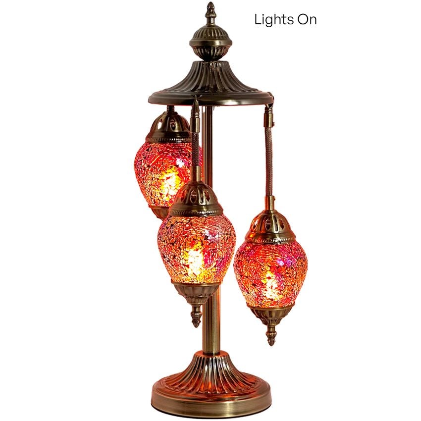 Egg Shaped Turkish Floor Lamps with Cosmic Red Hues 3 Globes