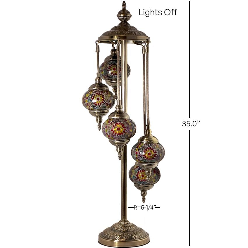 Red Handmade Turkish Lamps with 5 Globes