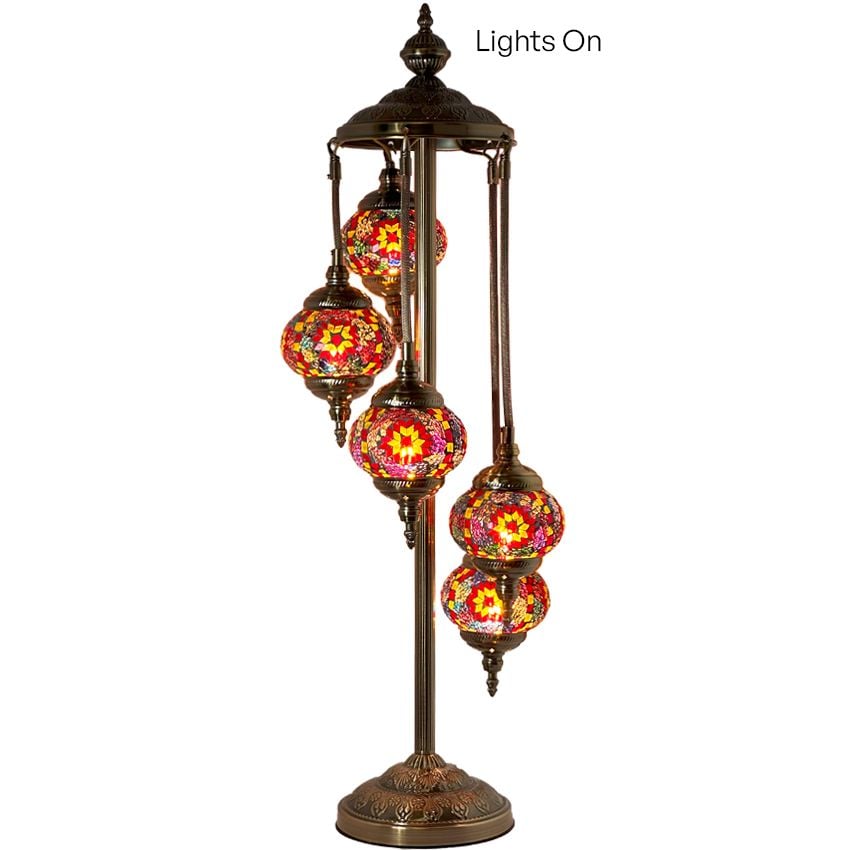 Red Handmade Turkish Lamps with 5 Globes