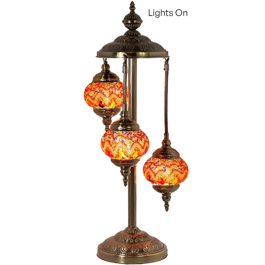 Fire Waves Handcrafted Turkish Floor Lamps with 3 Globes