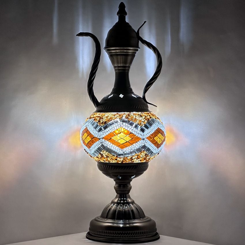 Golden Diamonds Moroccan Teapot Lamp