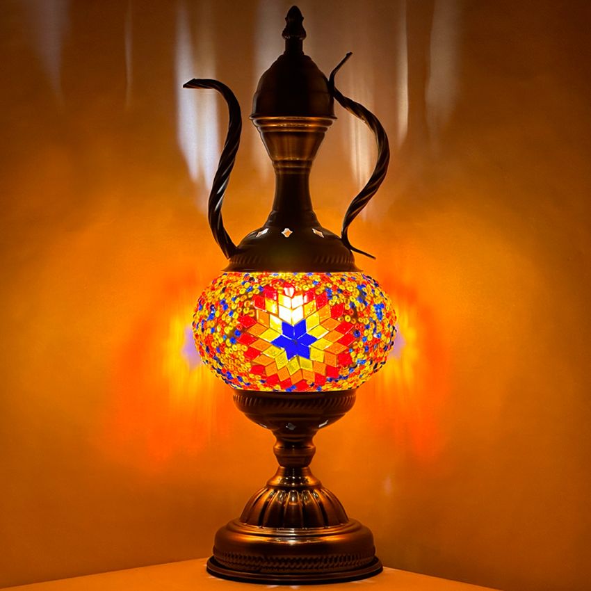 Hot Red Flower Turkish Mosaic Lamp with Teapot Design