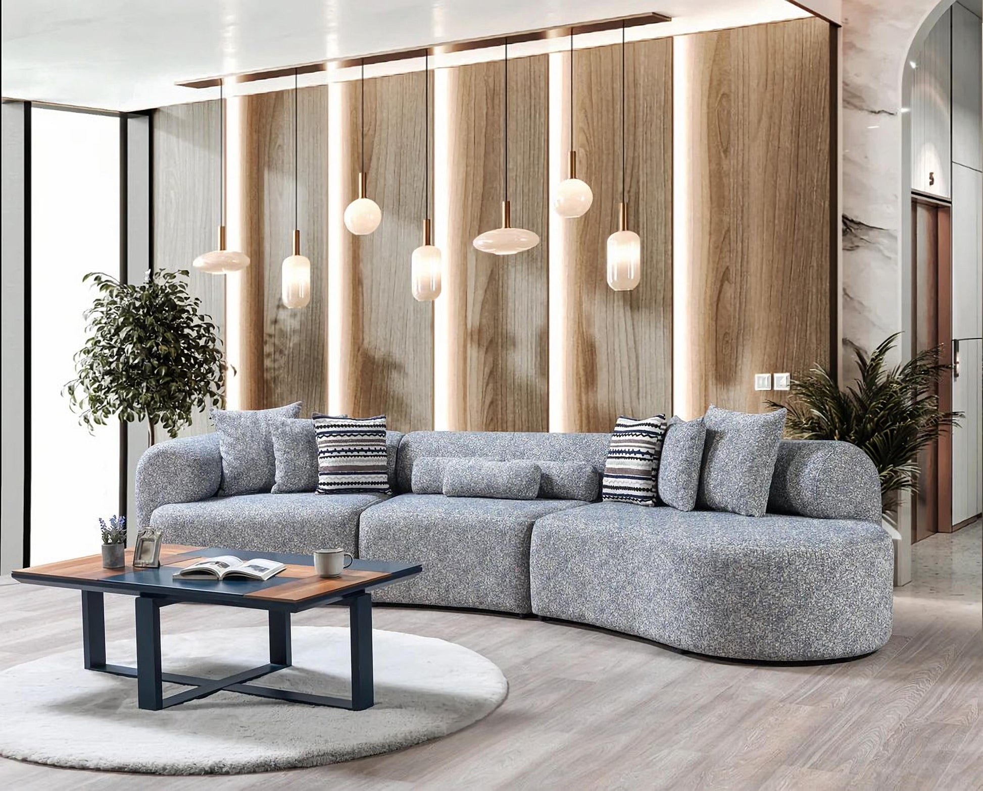 Lena Boucle 3-Piece Curved Sectional