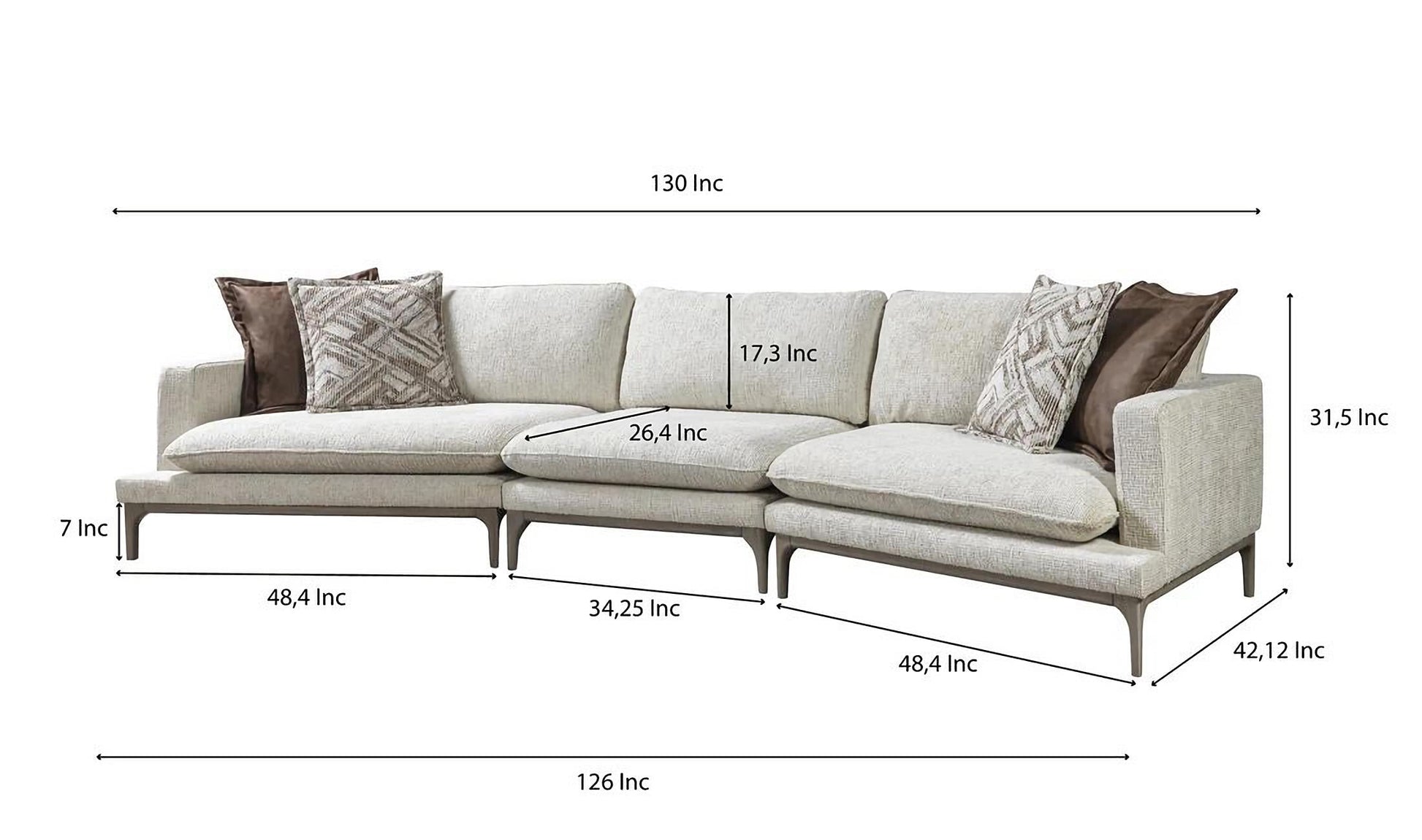 Dylan Ivory Sectional with Ottoman