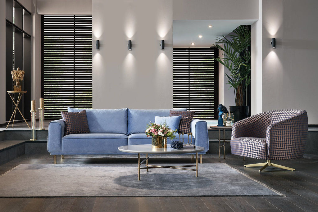 Merida Blue/Gold 3-Seater Sofa