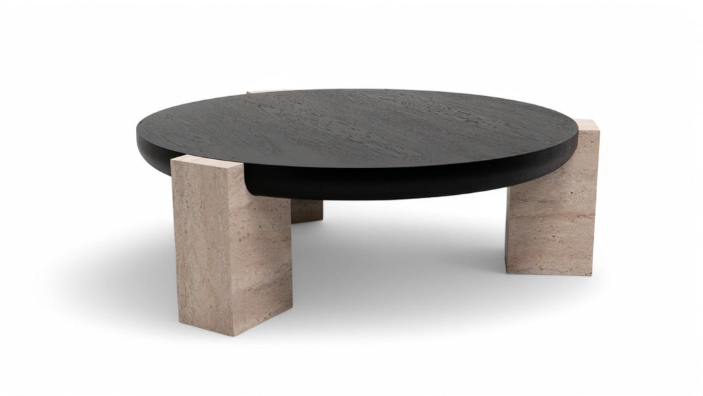 674 Black-Travertine Coffee with End Table