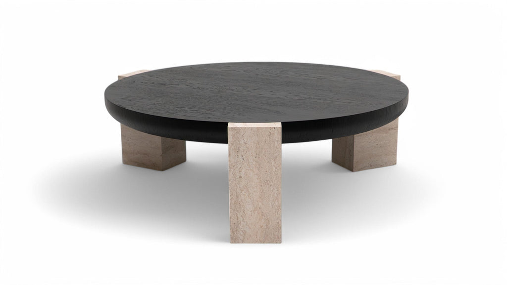 674 Black-Travertine Coffee with End Table