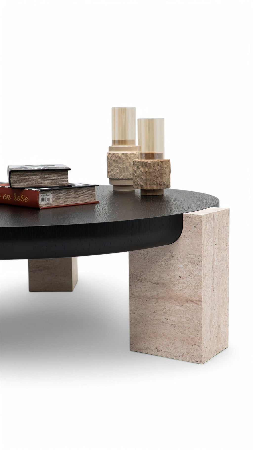 674 Black-Travertine Coffee with End Table