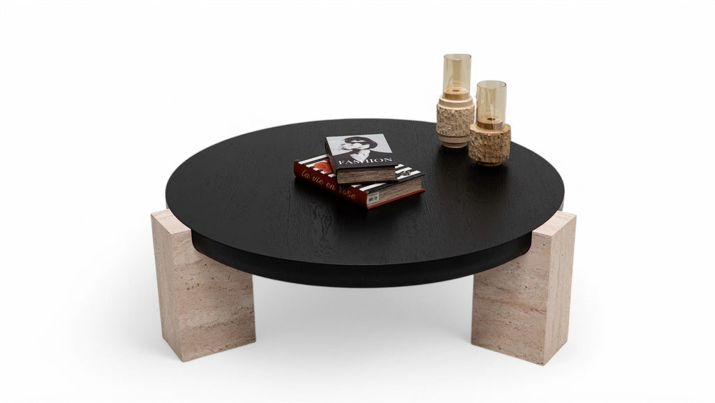 674 Black-Travertine Coffee with End Table
