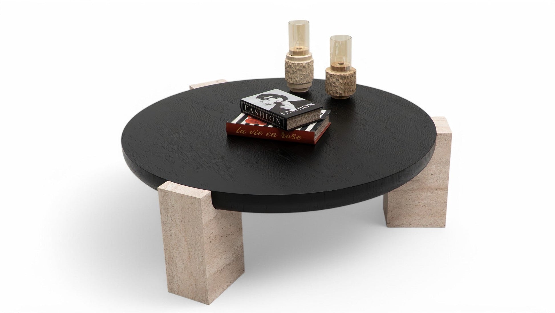 674 Black-Travertine Coffee with End Table