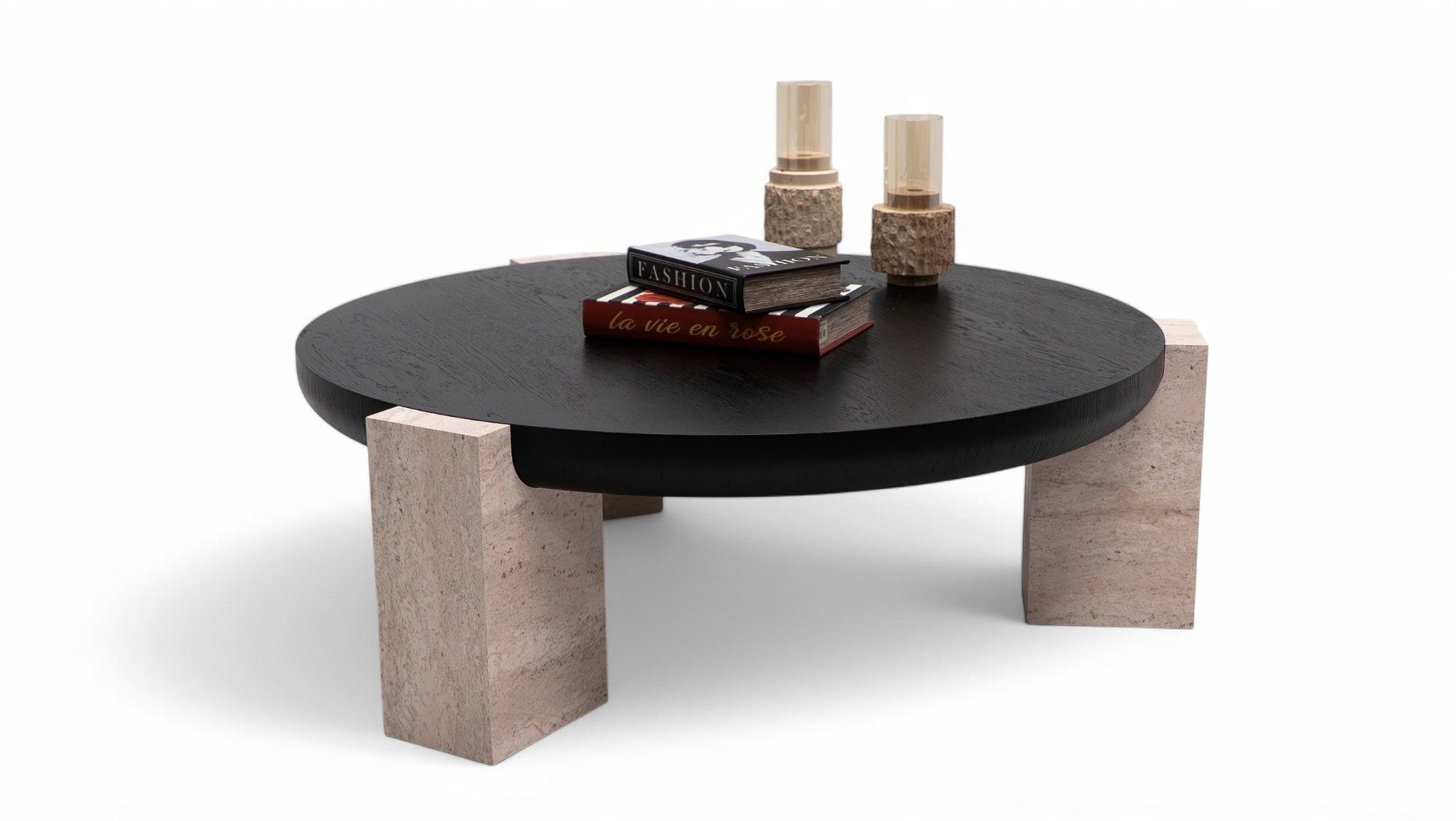 674 Black-Travertine Coffee with End Table
